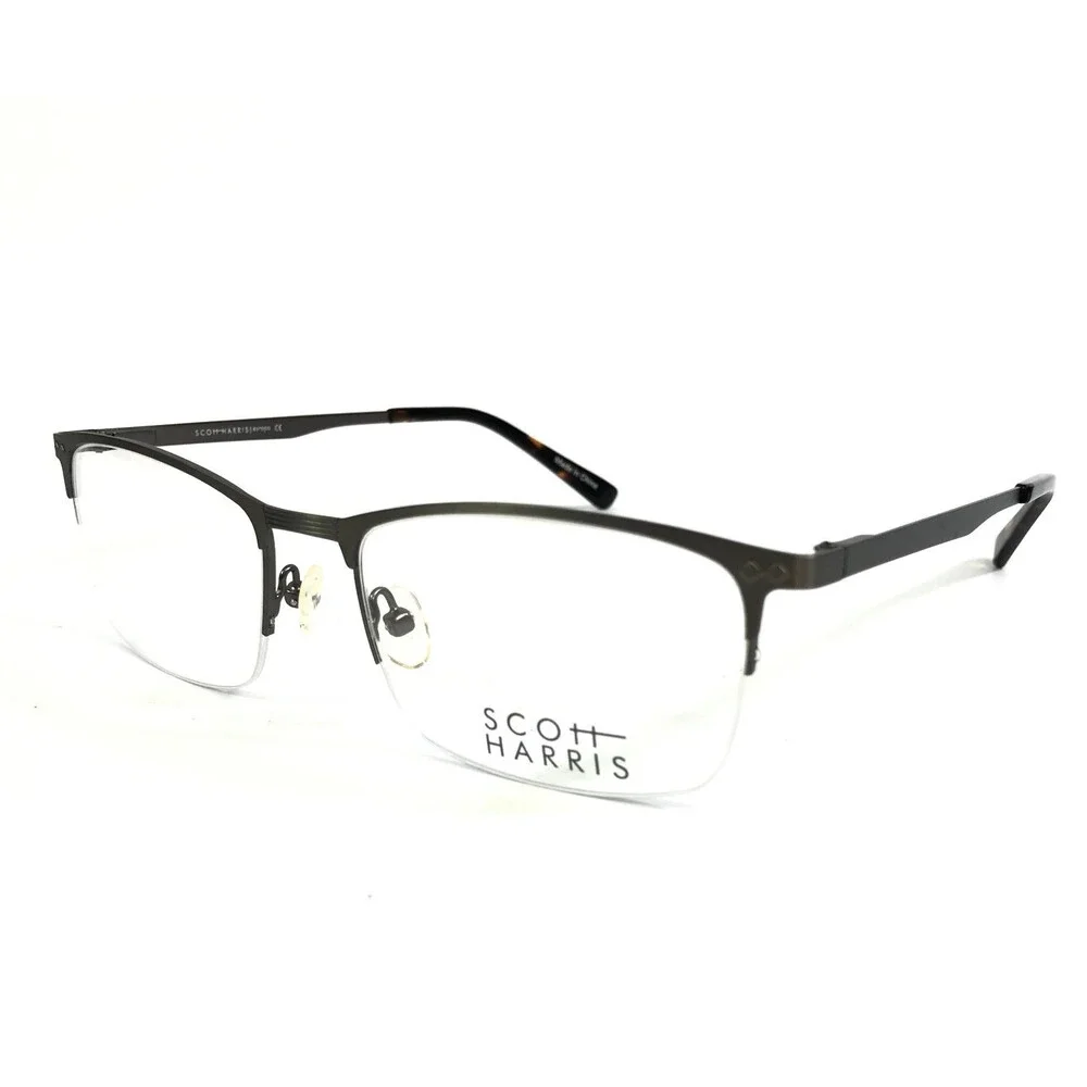 Scott Harris Eyeglasses Frames SH-586 C2 Gunmetal Rectangle Half Rim 54-18-140